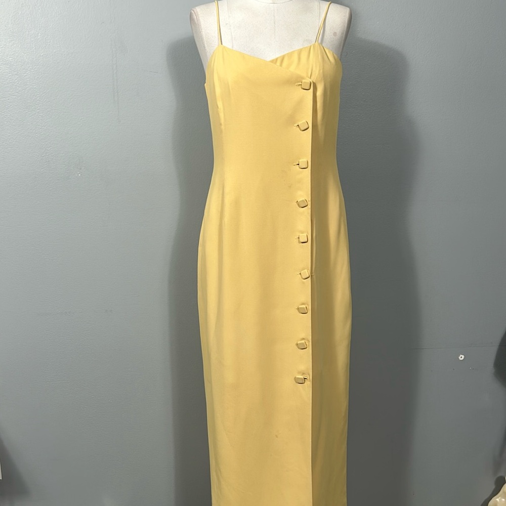 Vintage Spenser Jeremy Yellow Asymmetrical Button Front Midi Dress size 8